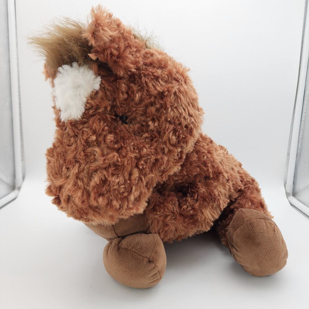 Hugfun Horse Pony Plush Stuffed Animal Toy 15" Curly Brown White Fur Hard Eyes